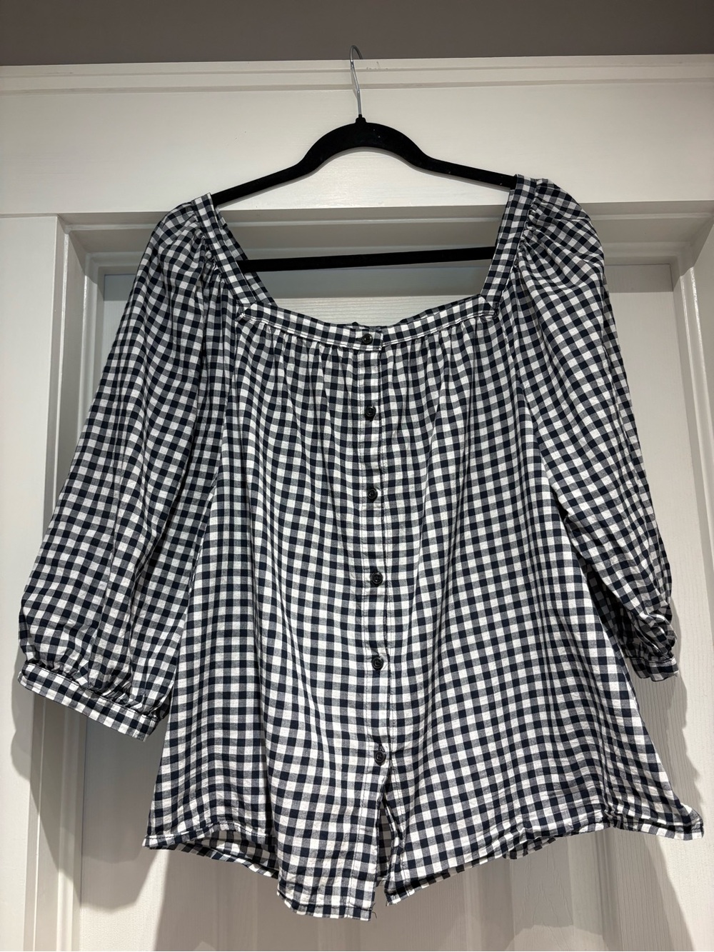 Joe Fresh Black and White Gingham Button-Front Blouse